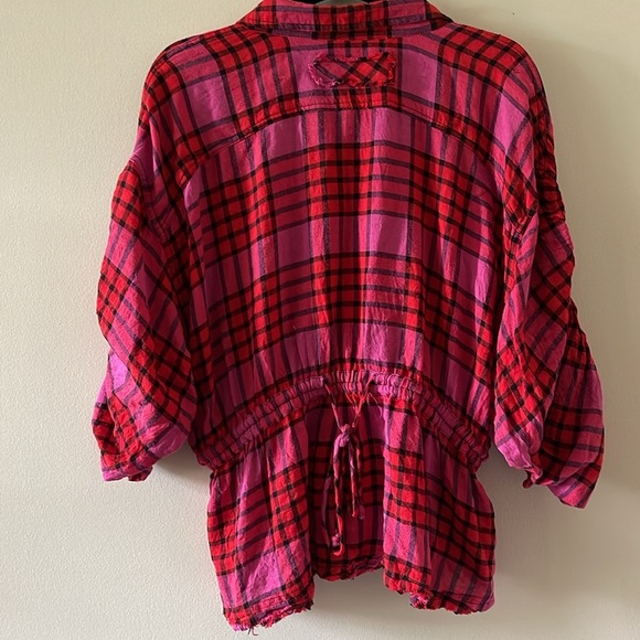 Free People Pacific Dawn Plaid Shirt SZ Large - Picture 7 of 10